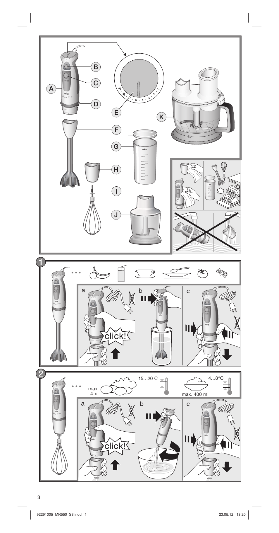 Click, Ab c b c | Braun Multiquick 5 MR 550 Buffet User Manual | Page 3 / 50