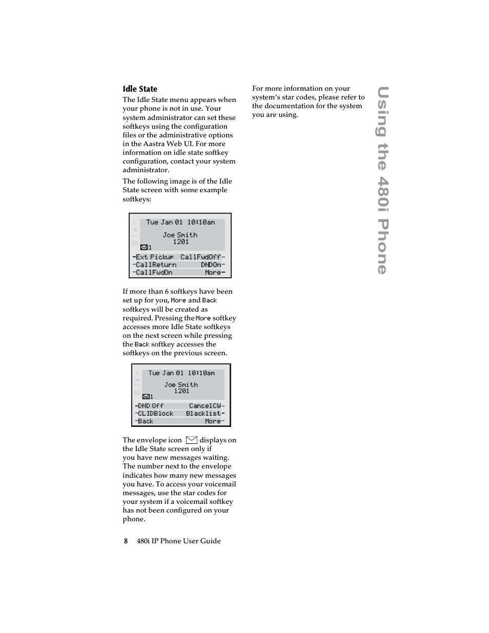 Idle state, Using the 480i phone | Aastra Telecom 480i SIP (Release 1.4) User Manual | Page 14 / 51
