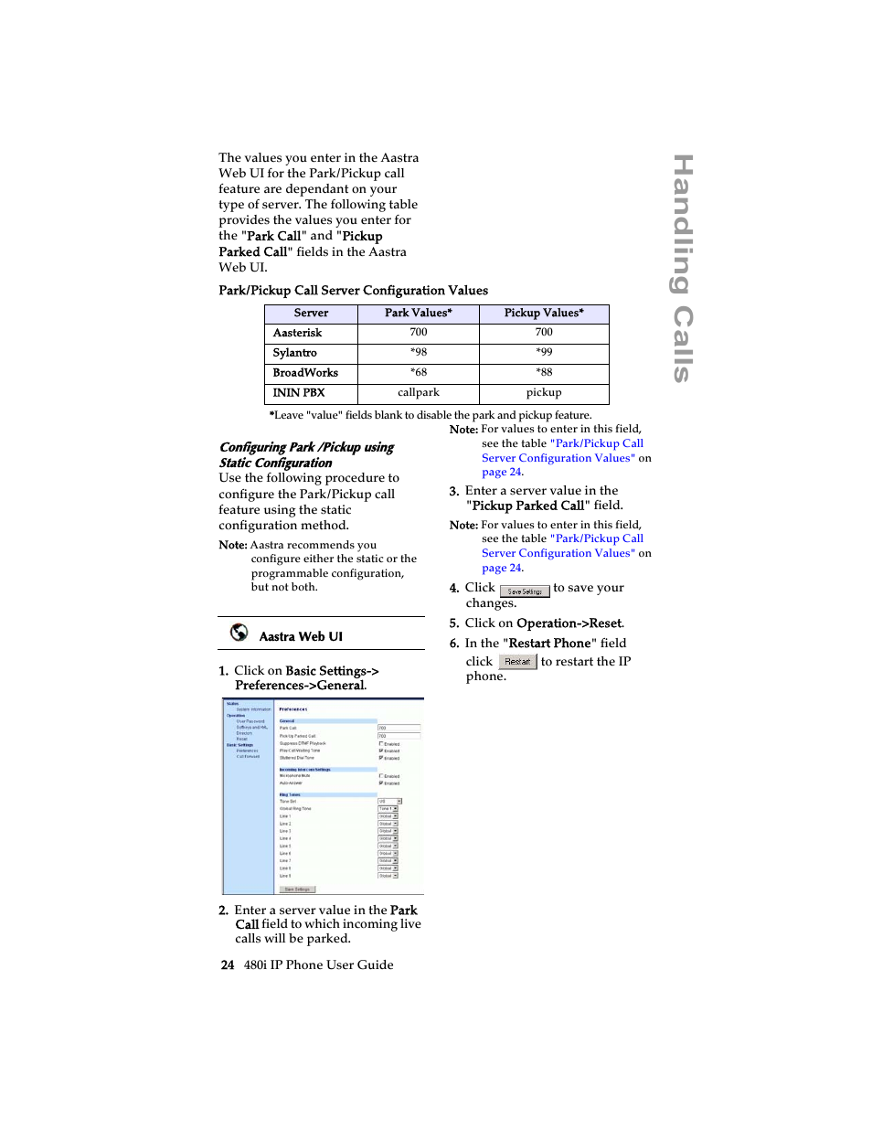 Handling cal ls | Aastra Telecom 480i SIP (Release 1.4) User Manual | Page 30 / 51