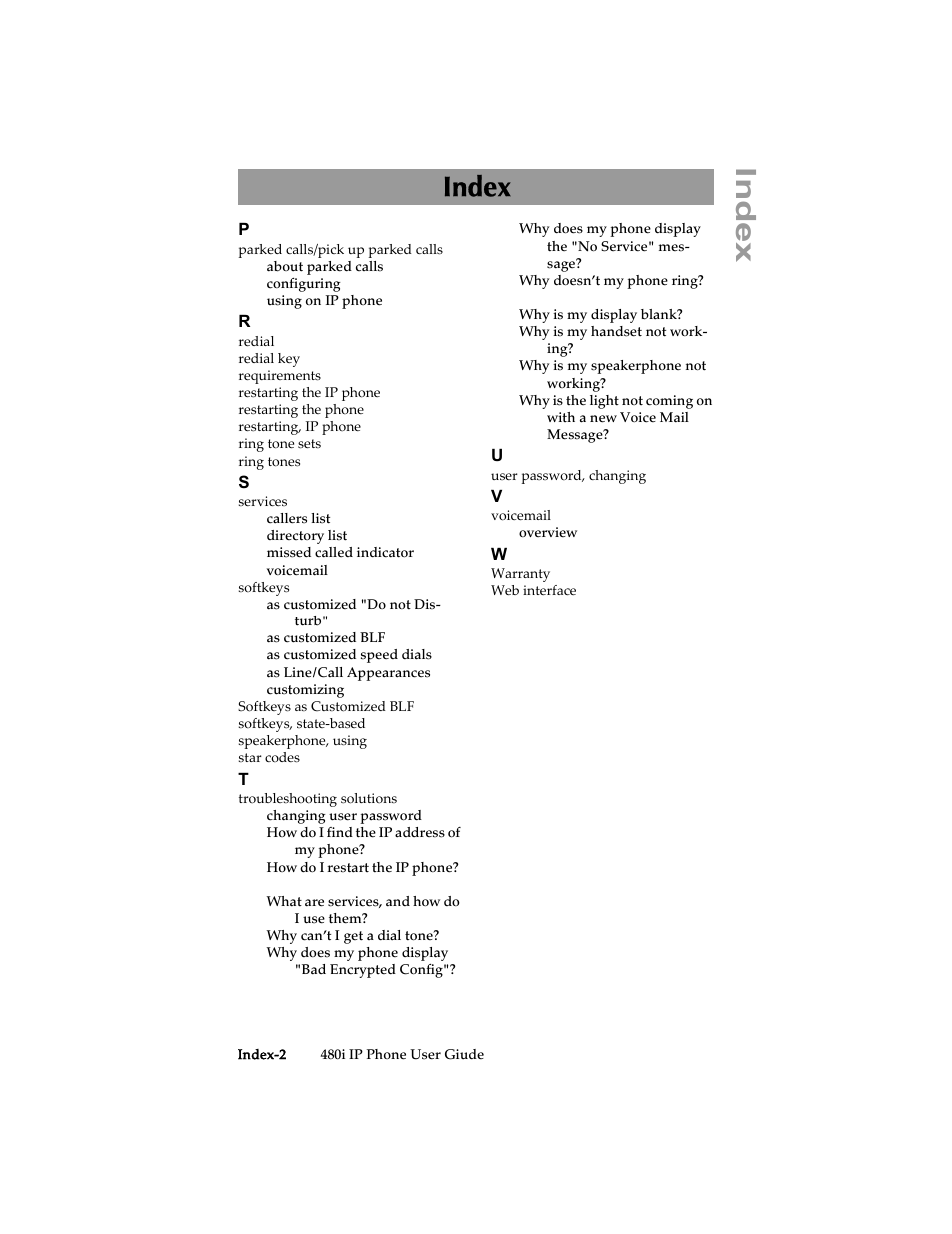 Index | Aastra Telecom 480i SIP (Release 1.4) User Manual | Page 50 / 51