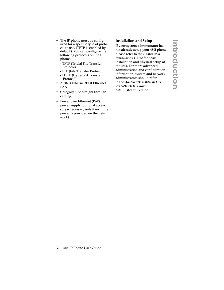 Installation and setup, Introduction | Aastra Telecom 480i SIP (Release 1.4) User Manual | Page 8 / 51