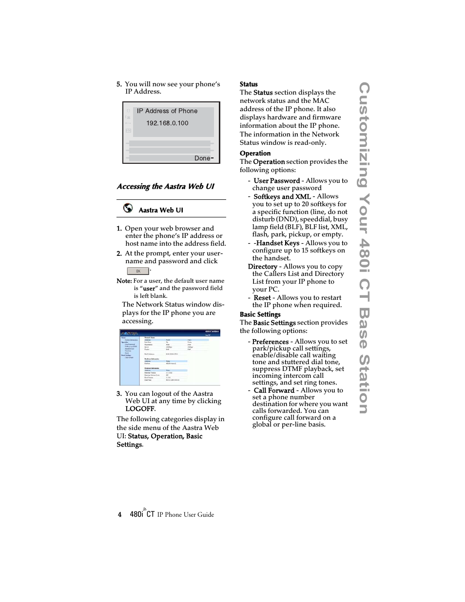 Accessing the aastra web ui, Cu stomizi ng your 480 i ct base sta tion | Aastra Telecom 480i CT (Release 1.4) User Manual | Page 10 / 69