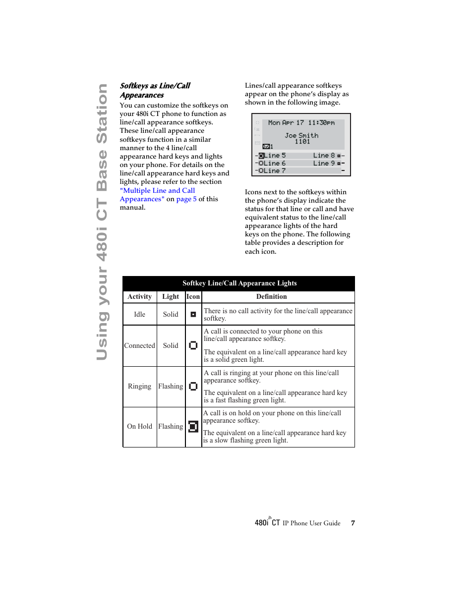 Softkeys as line/call appearances, Please see, Softkeys as | Line/call appearances, Usin g your 48 0i ct base station | Aastra Telecom 480i CT (Release 1.4) User Manual | Page 13 / 69
