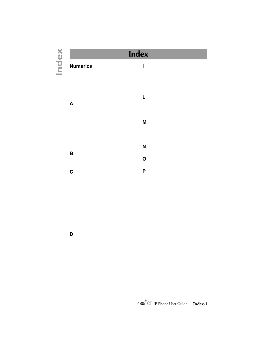 Index | Aastra Telecom 480i CT (Release 1.4) User Manual | Page 67 / 69
