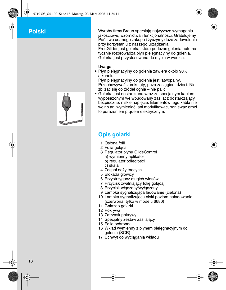 Polski, Opis golarki | Braun 6620 User Manual | Page 18 / 99