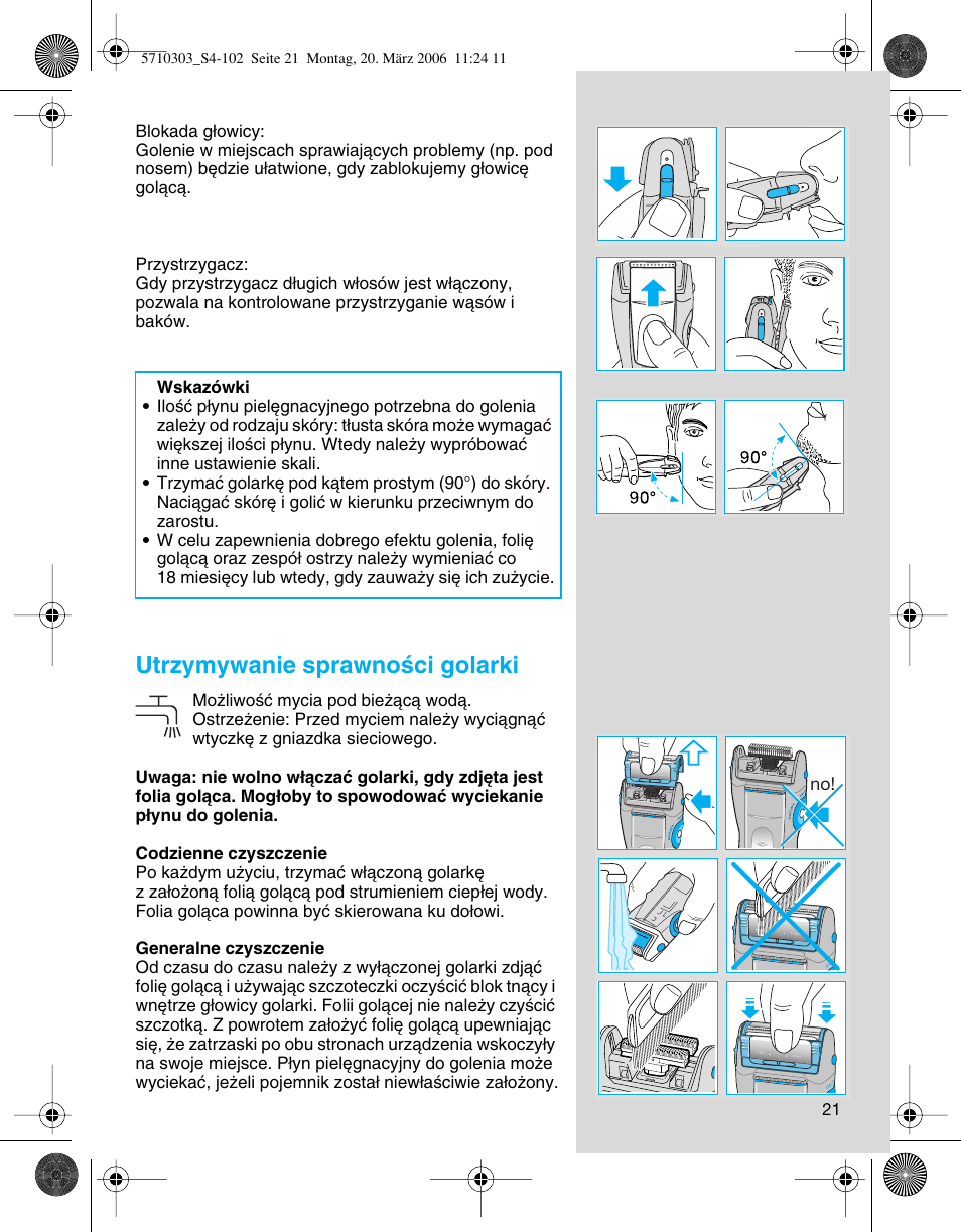 Utrzymywanie sprawnoêci golarki | Braun 6620 User Manual | Page 21 / 99