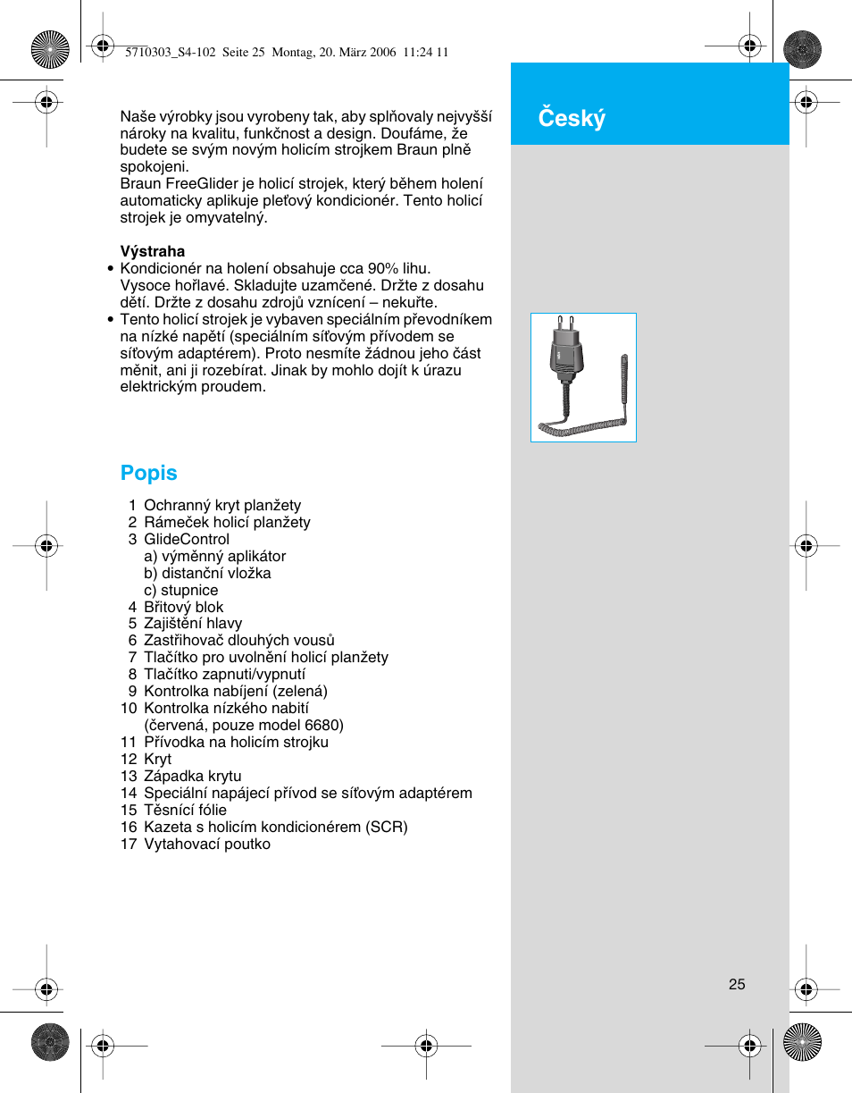 Cesky, Âesk, Popis | Braun 6620 User Manual | Page 25 / 99
