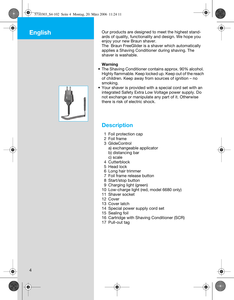 English, Description | Braun 6620 User Manual | Page 4 / 99