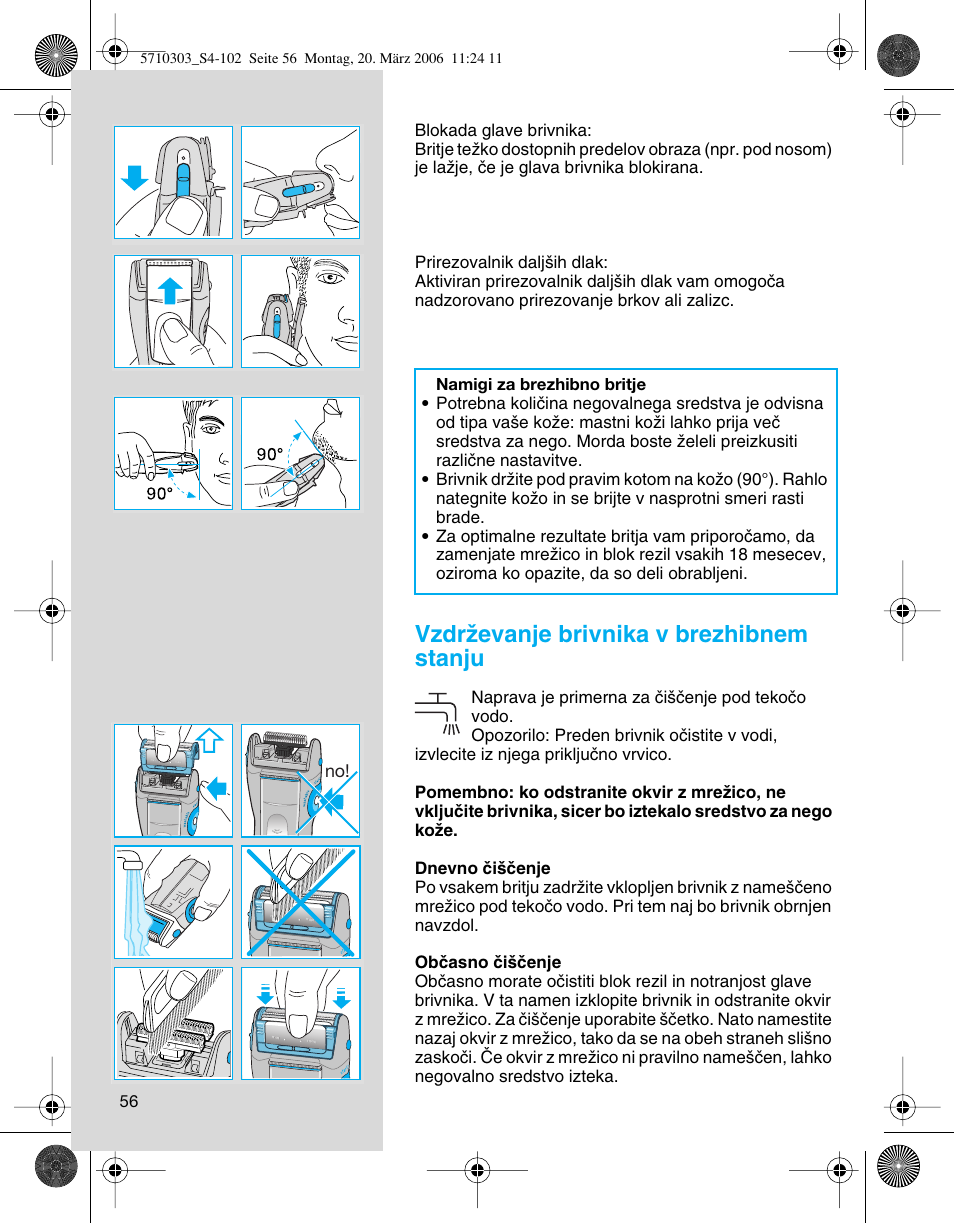 Vzdrïevanje brivnika v brezhibnem stanju | Braun 6620 User Manual | Page 56 / 99