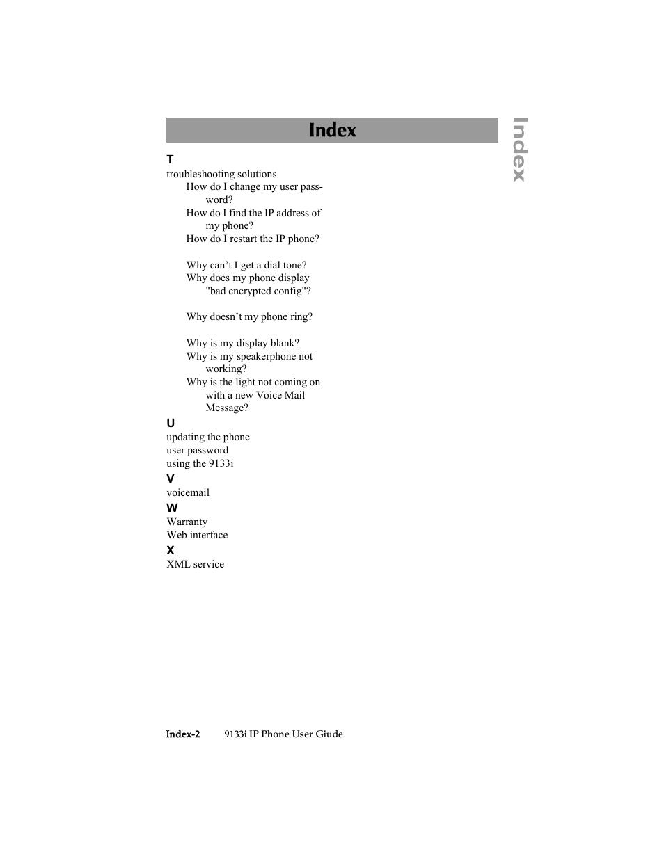 Index | Aastra Telecom 9133i (USER GUIDE) User Manual | Page 52 / 53