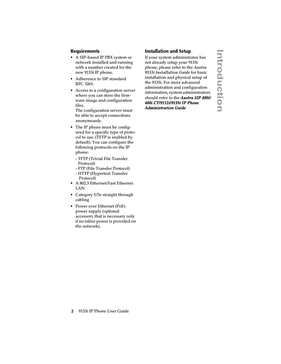 Requirements, Installation and setup, Requirements installation and setup | Introduction | Aastra Telecom 9133i (USER GUIDE) User Manual | Page 8 / 53