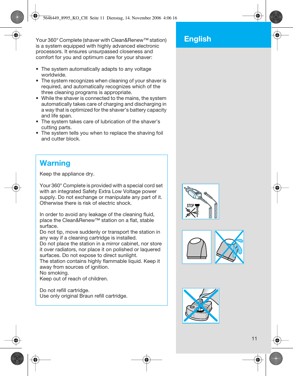 Warning, English | Braun 5646 User Manual | Page 11 / 25