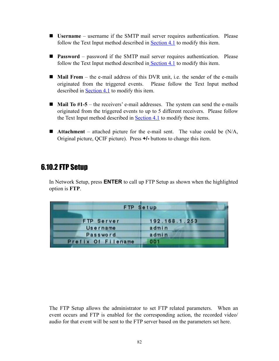 2 ftp setup, Section 6.10.2, For t | I.R.I.S. 808 Digital Video Recorder User Manual | Page 82 / 147