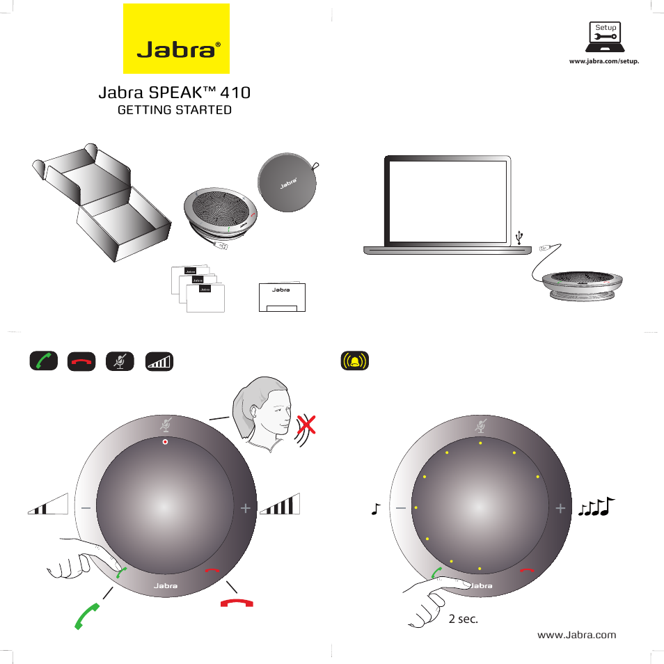 Jabra speak 410 Quick Start Guide User Manual | 2 pages