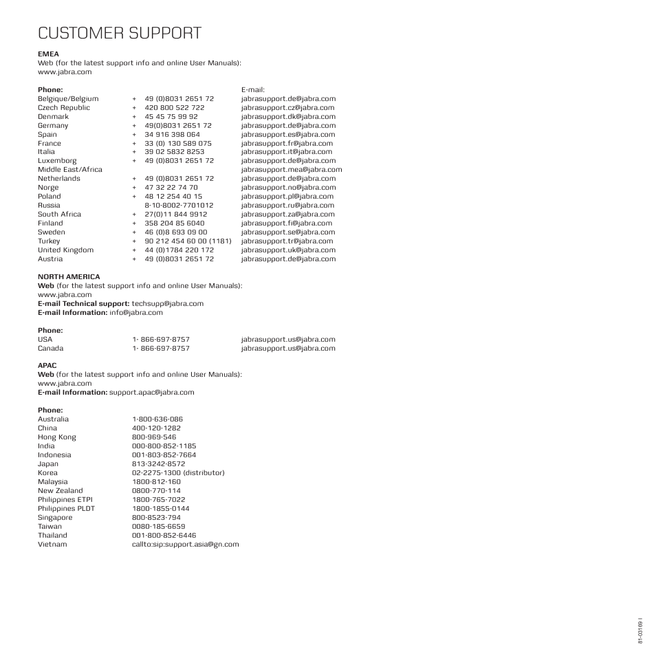 Customer support | Jabra speak 410 Quick Start Guide User Manual | Page 2 / 2