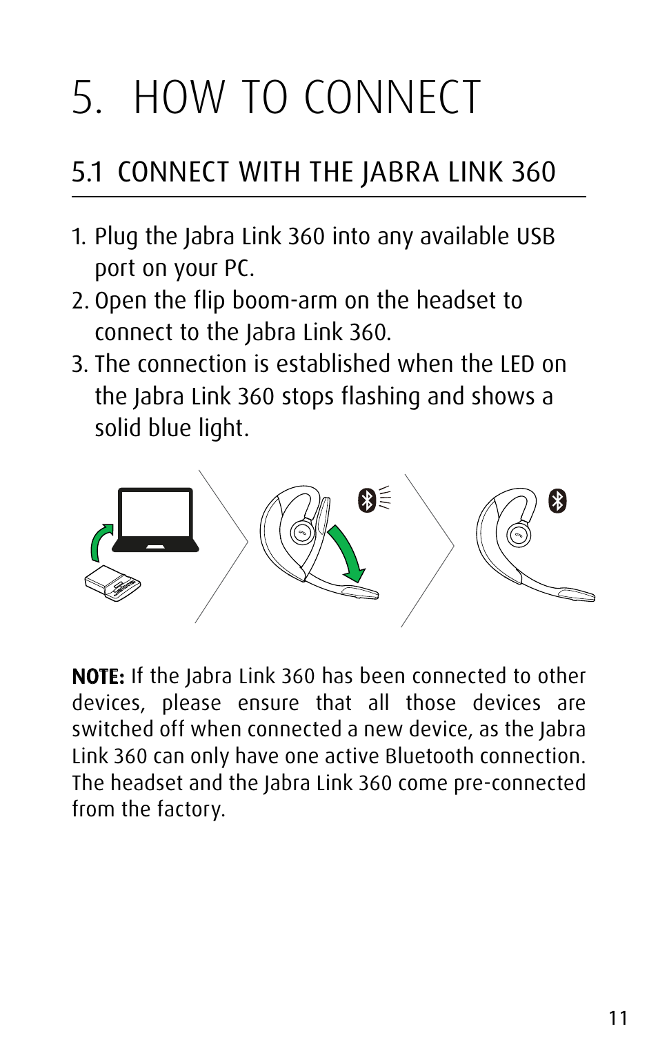 How to connect, 1 connect with the jabra link 360 | Jabra MOTION UC+ User Manual User Manual | Page 11 / 31