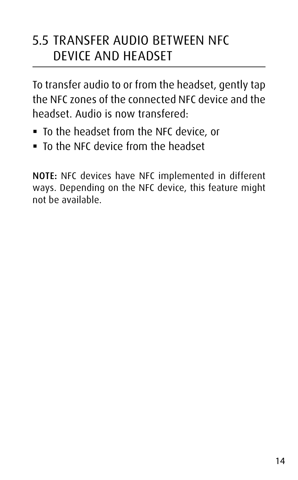 5 transfer audio between nfc device and headset | Jabra MOTION UC+ User Manual User Manual | Page 14 / 31