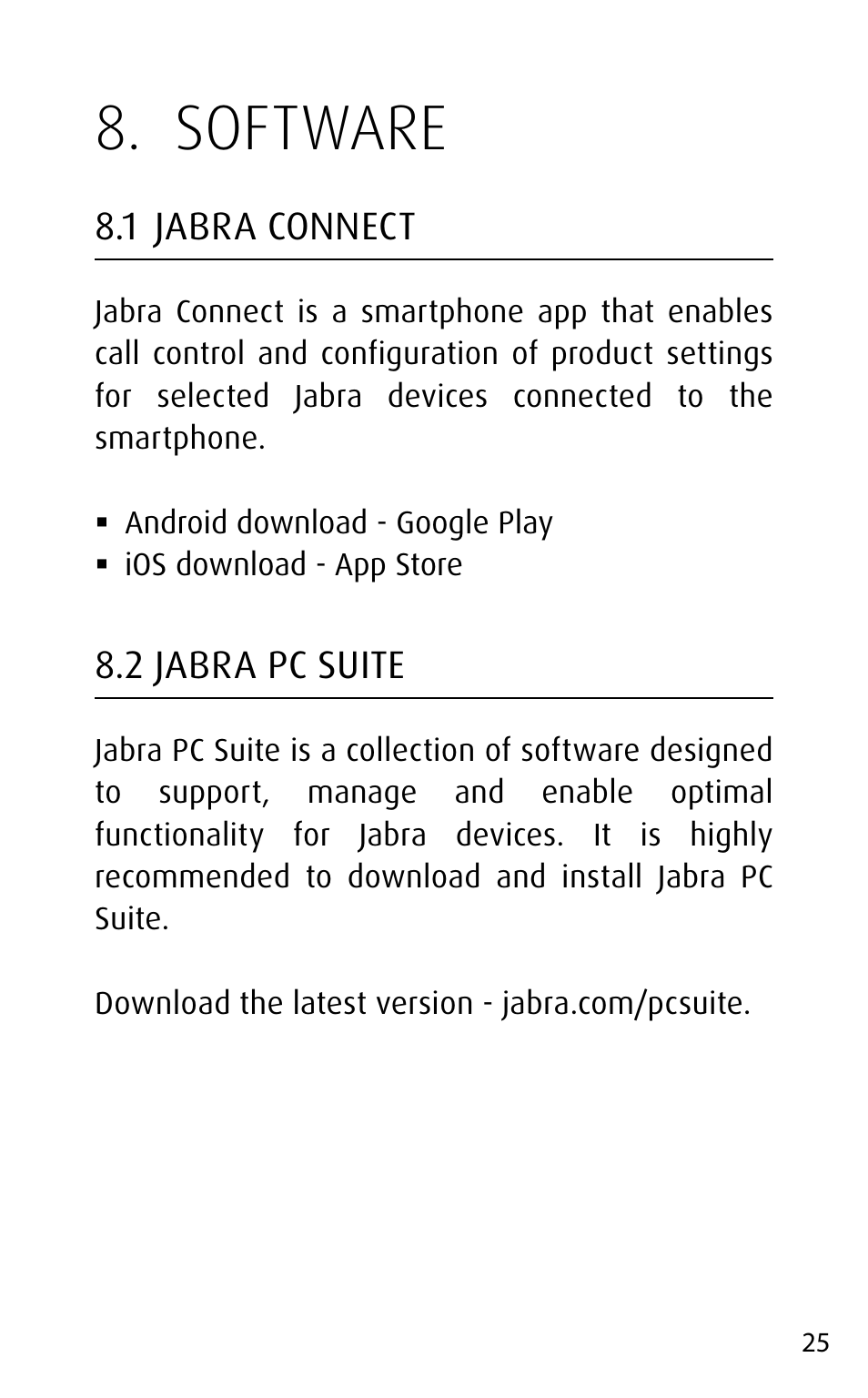 Software, 1 jabra connect, 2 jabra pc suite | Jabra MOTION UC+ User Manual User Manual | Page 25 / 31