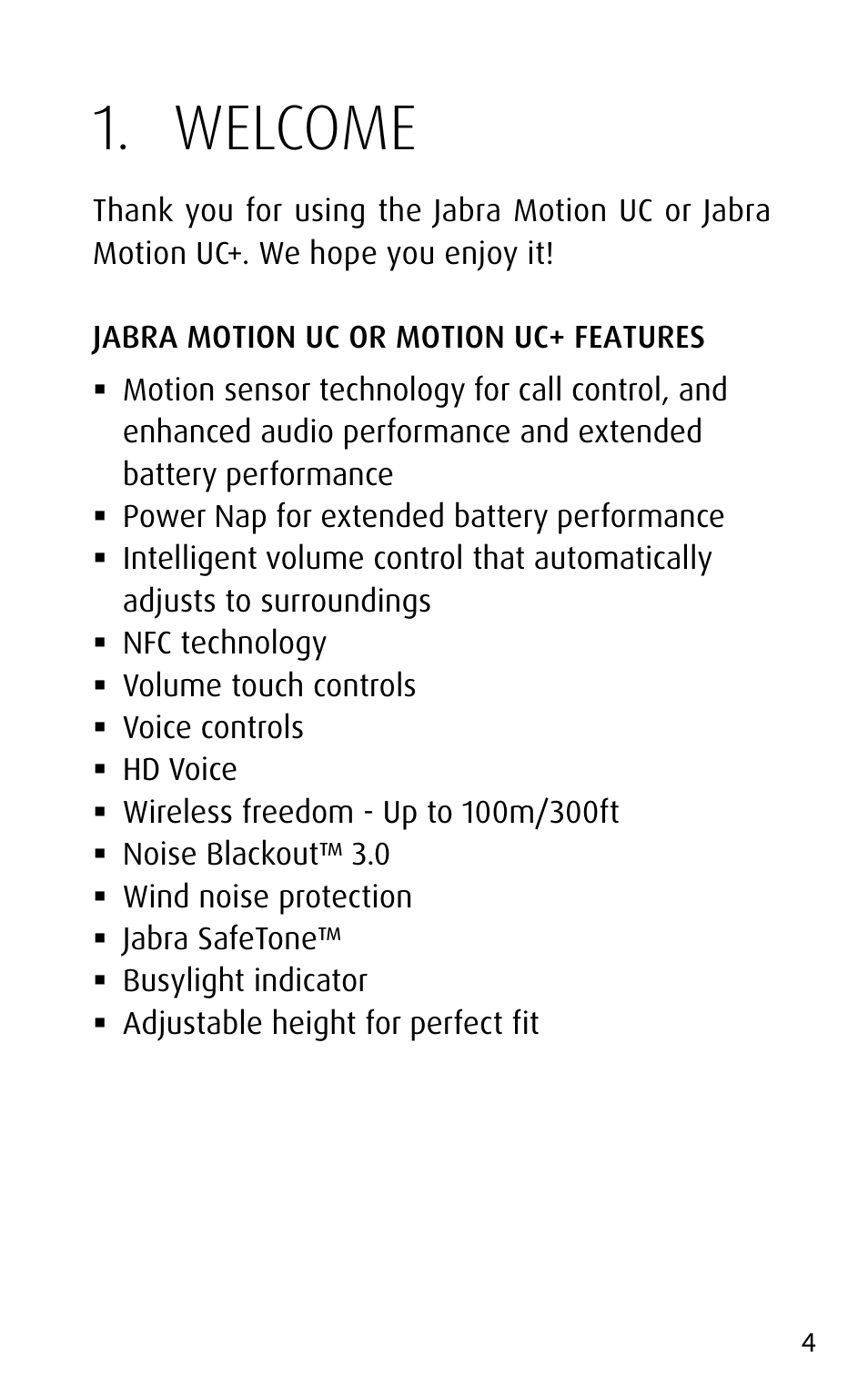 Welcome | Jabra MOTION UC+ User Manual User Manual | Page 4 / 31