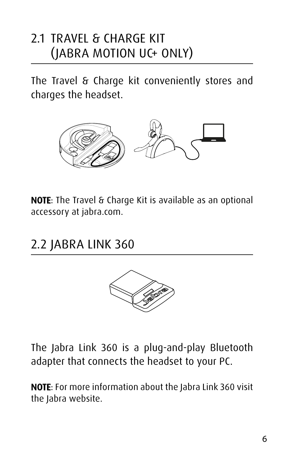 1 travel & charge kit (jabra motion uc+ only), 2 jabra link 360 | Jabra MOTION UC+ User Manual User Manual | Page 6 / 31