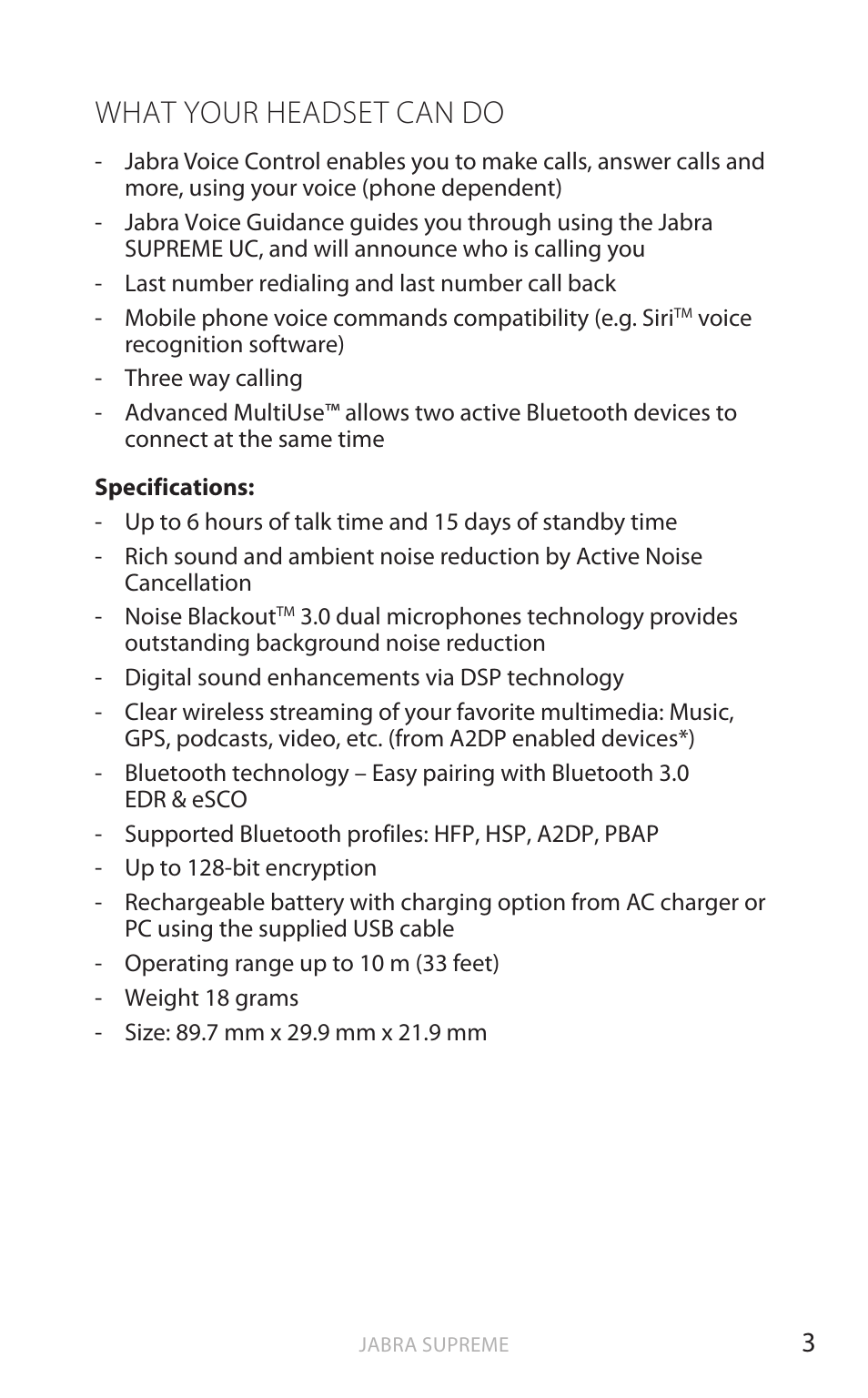 English, What your headset can do | Jabra SUPREME UC User Manual | Page 4 / 18