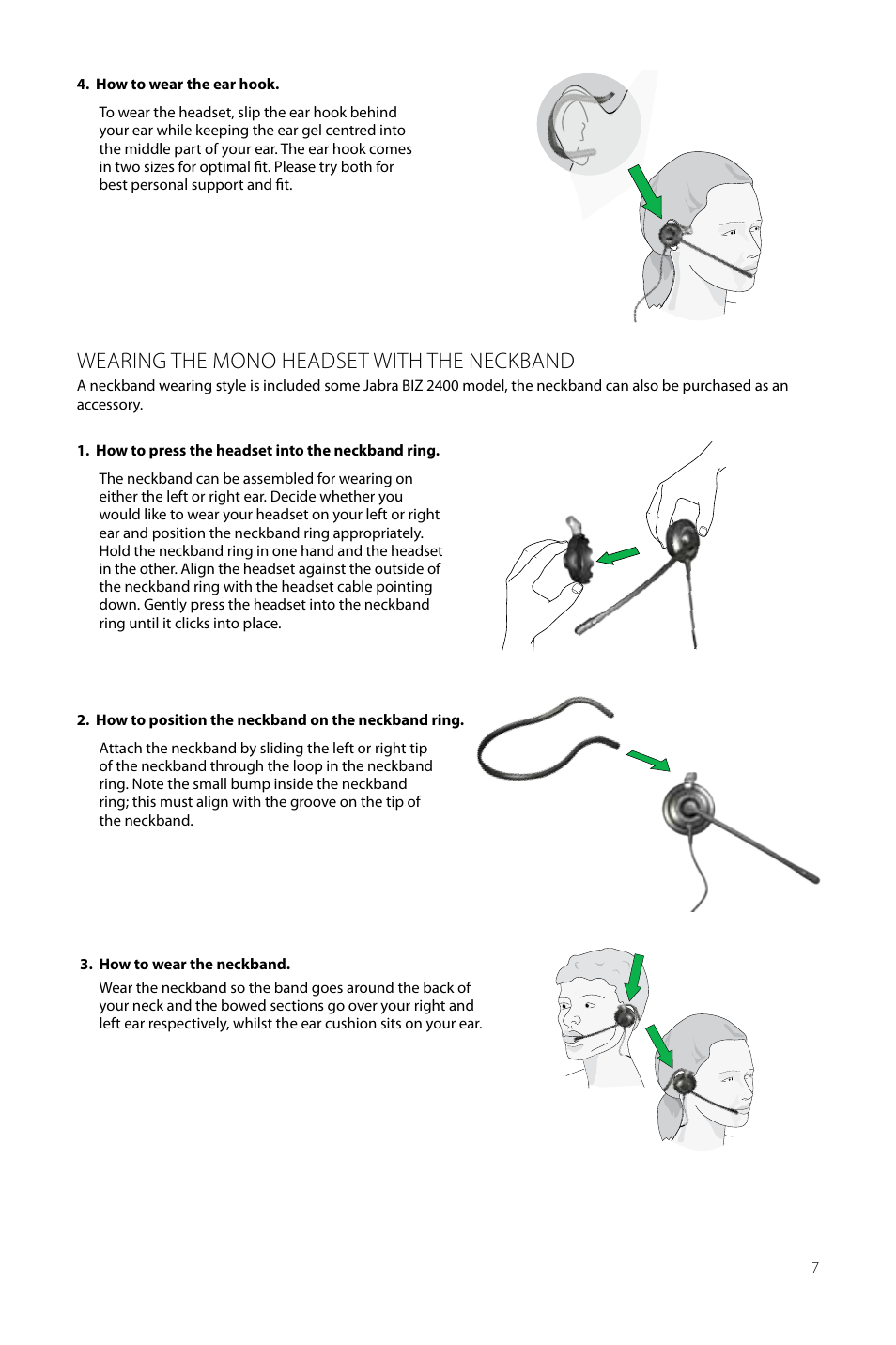 Wearing the mono headset with the neckband | Jabra BIZ 2400 USB User Manual User Manual | Page 7 / 15