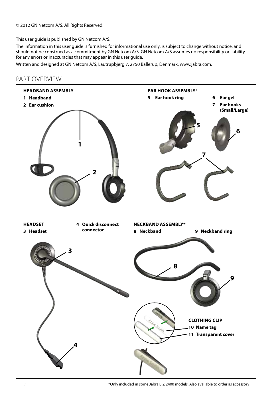 Part overview | Jabra BIZ 2400 User Manual User Manual | Page 2 / 11