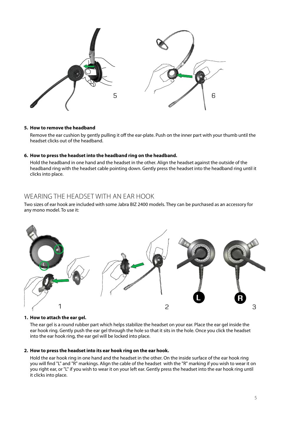 Wearing the headset with an ear hook | Jabra BIZ 2400 User Manual User Manual | Page 5 / 11