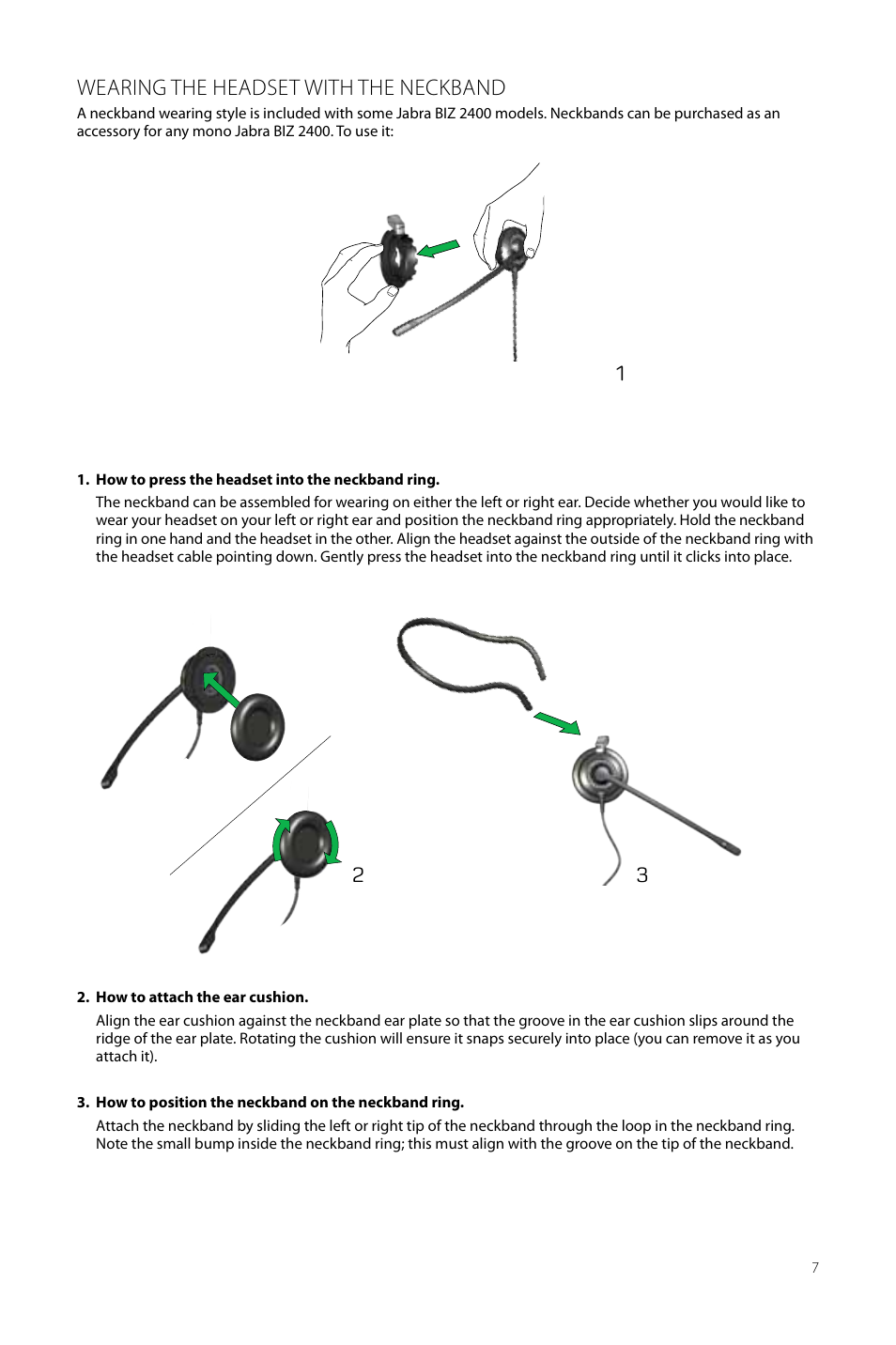 Wearing the headset with the neckband | Jabra BIZ 2400 User Manual User Manual | Page 7 / 11
