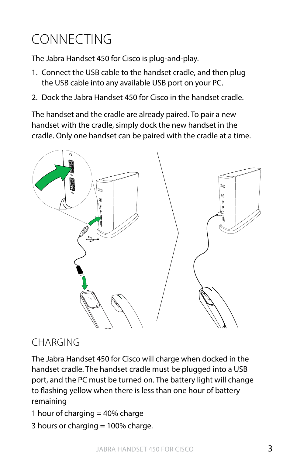 Connecting, English | Jabra HANDSET 450 for CISCO User Manual User Manual | Page 4 / 8