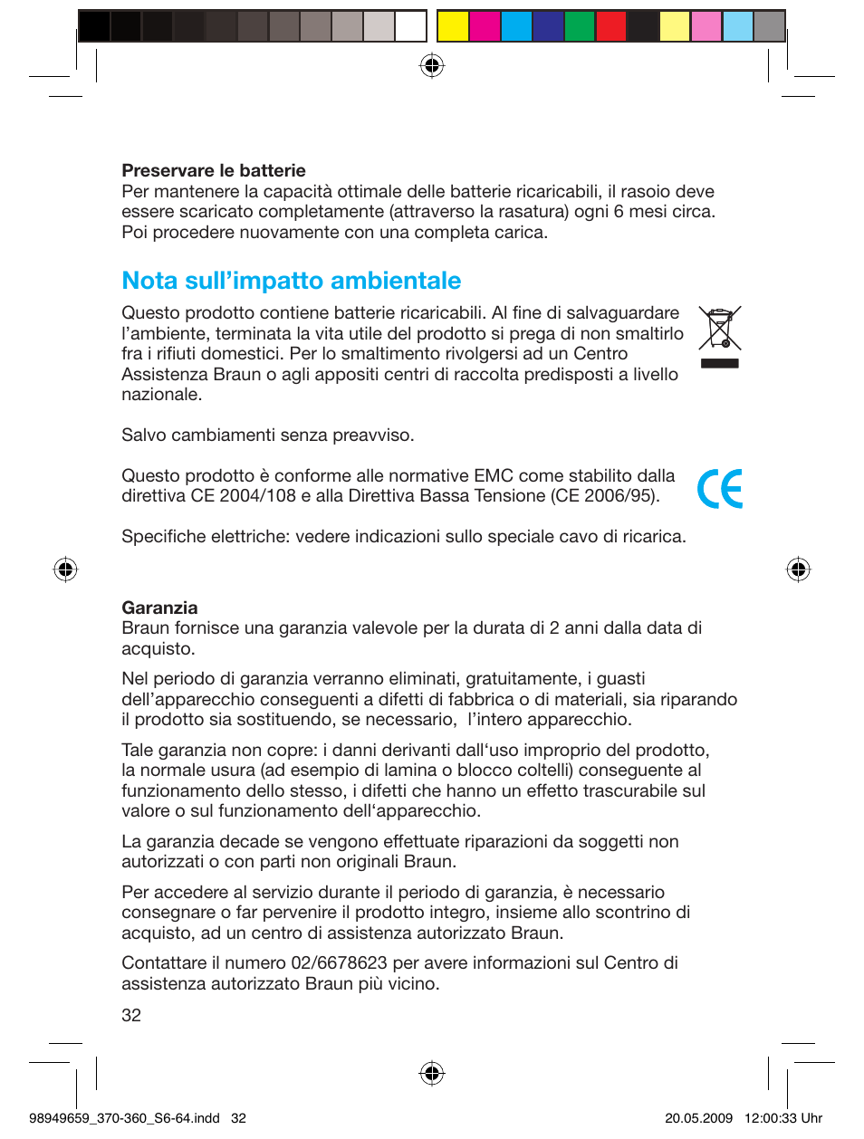 Nota sull’impatto ambientale | Braun 370 User Manual | Page 31 / 61