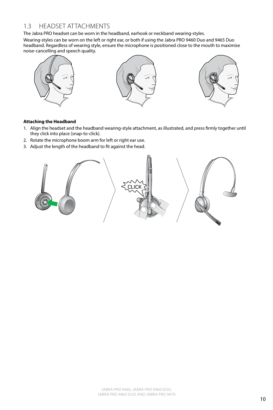 3 headset attachments, English | Jabra PRO 9470 User Manual User Manual | Page 10 / 41