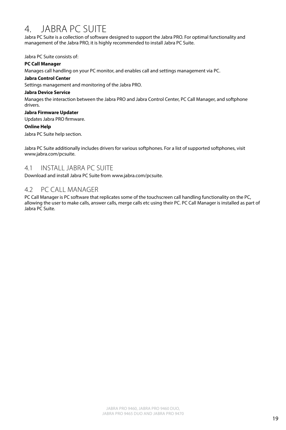 Jabra pc suite, 1 install jabra pc suite, 2 pc call manager | English | Jabra PRO 9470 User Manual User Manual | Page 18 / 41