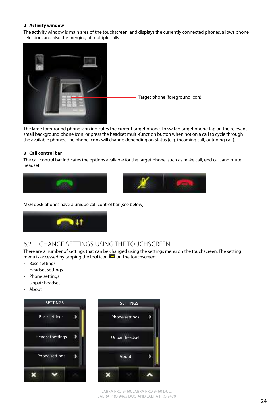 2 change settings using the touchscreen, English | Jabra PRO 9470 User Manual User Manual | Page 23 / 41