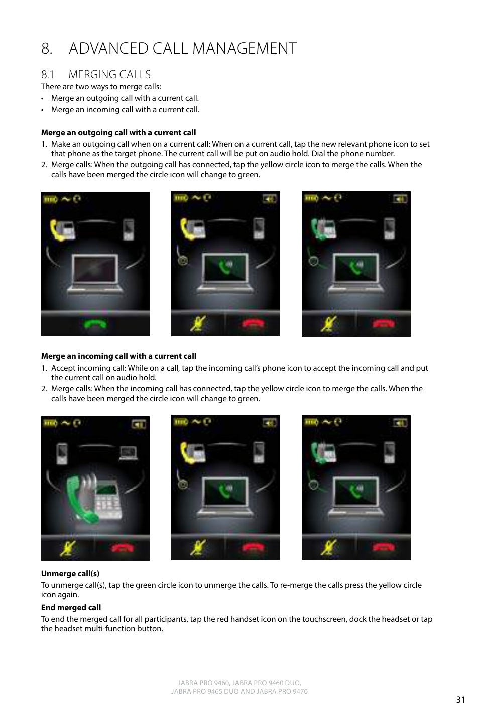 Advanced call management, 1 merging calls, English | Jabra PRO 9470 User Manual User Manual | Page 30 / 41