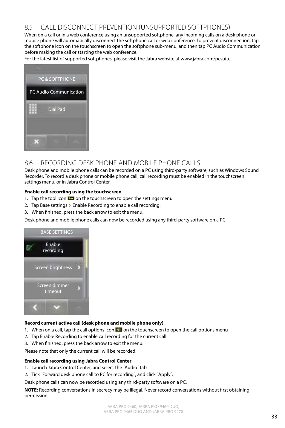6 recording desk phone and mobile phone calls, English | Jabra PRO 9470 User Manual User Manual | Page 32 / 41