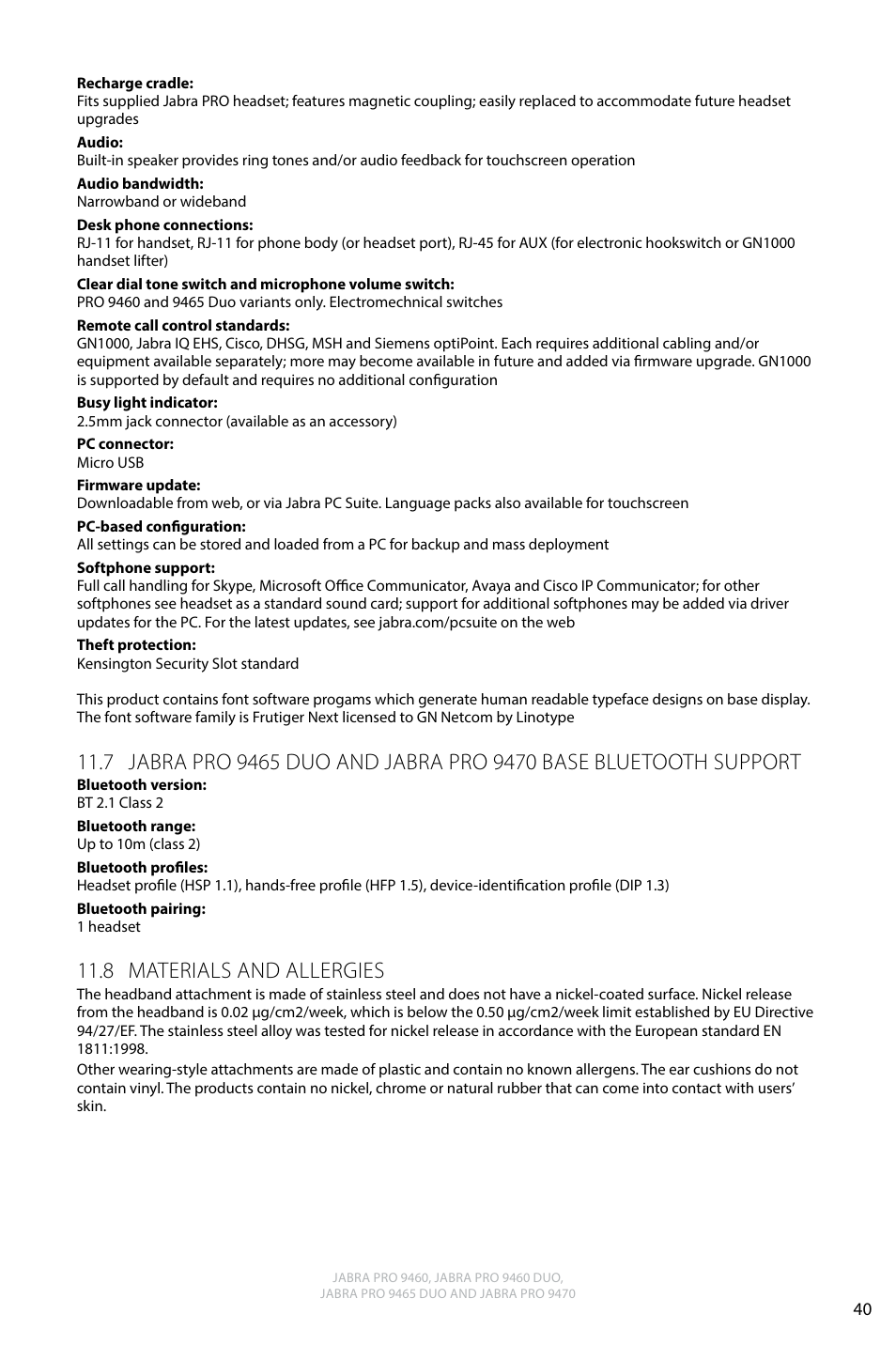 8 materials and allergies, English | Jabra PRO 9470 User Manual User Manual | Page 39 / 41