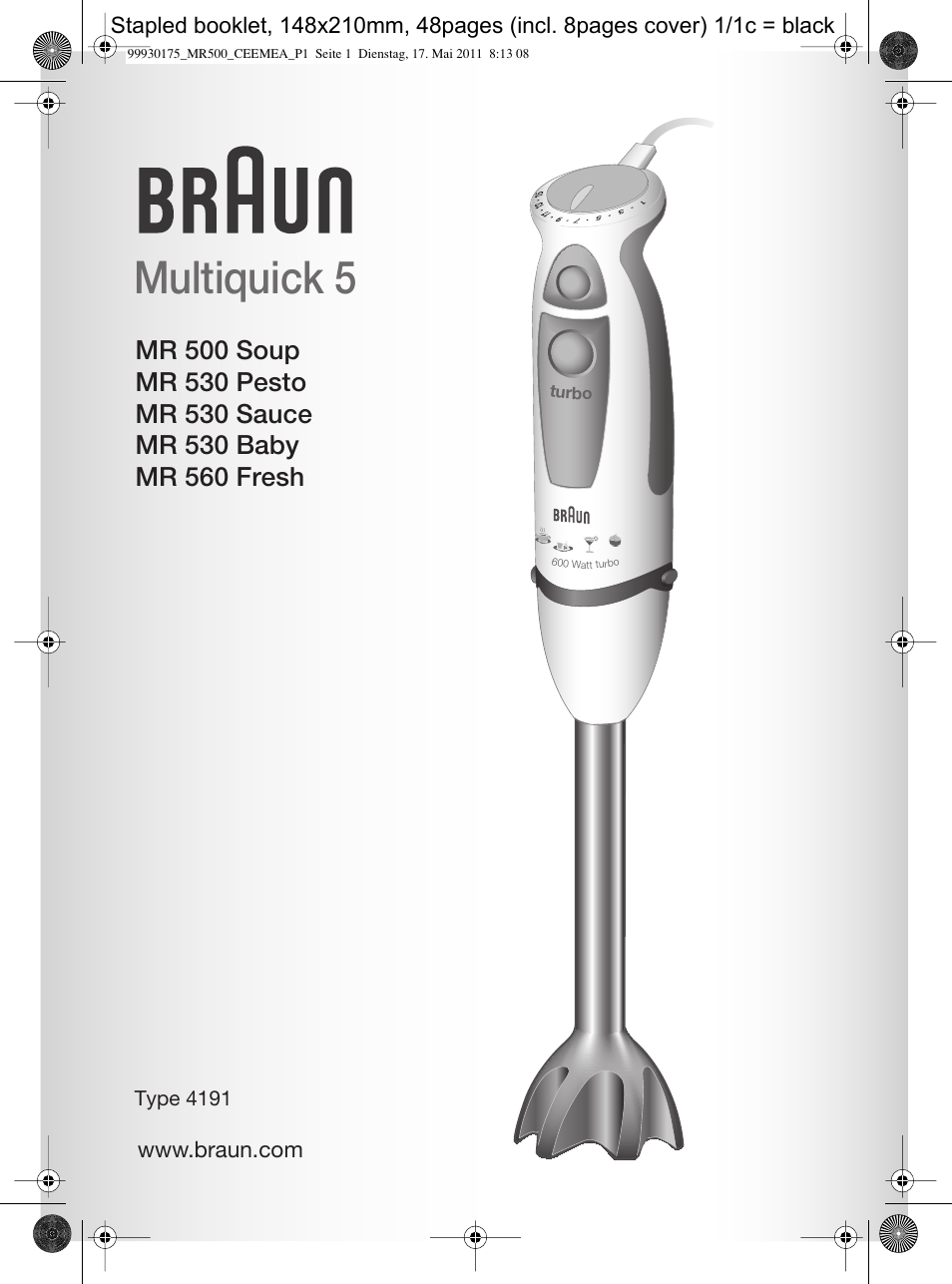 Braun Multiquick 5 MR 500 User Manual | 45 pages