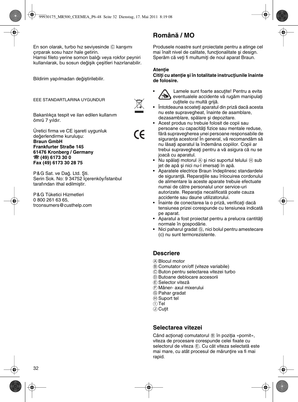 Românå / mo | Braun Multiquick 5 MR 500 User Manual | Page 31 / 45