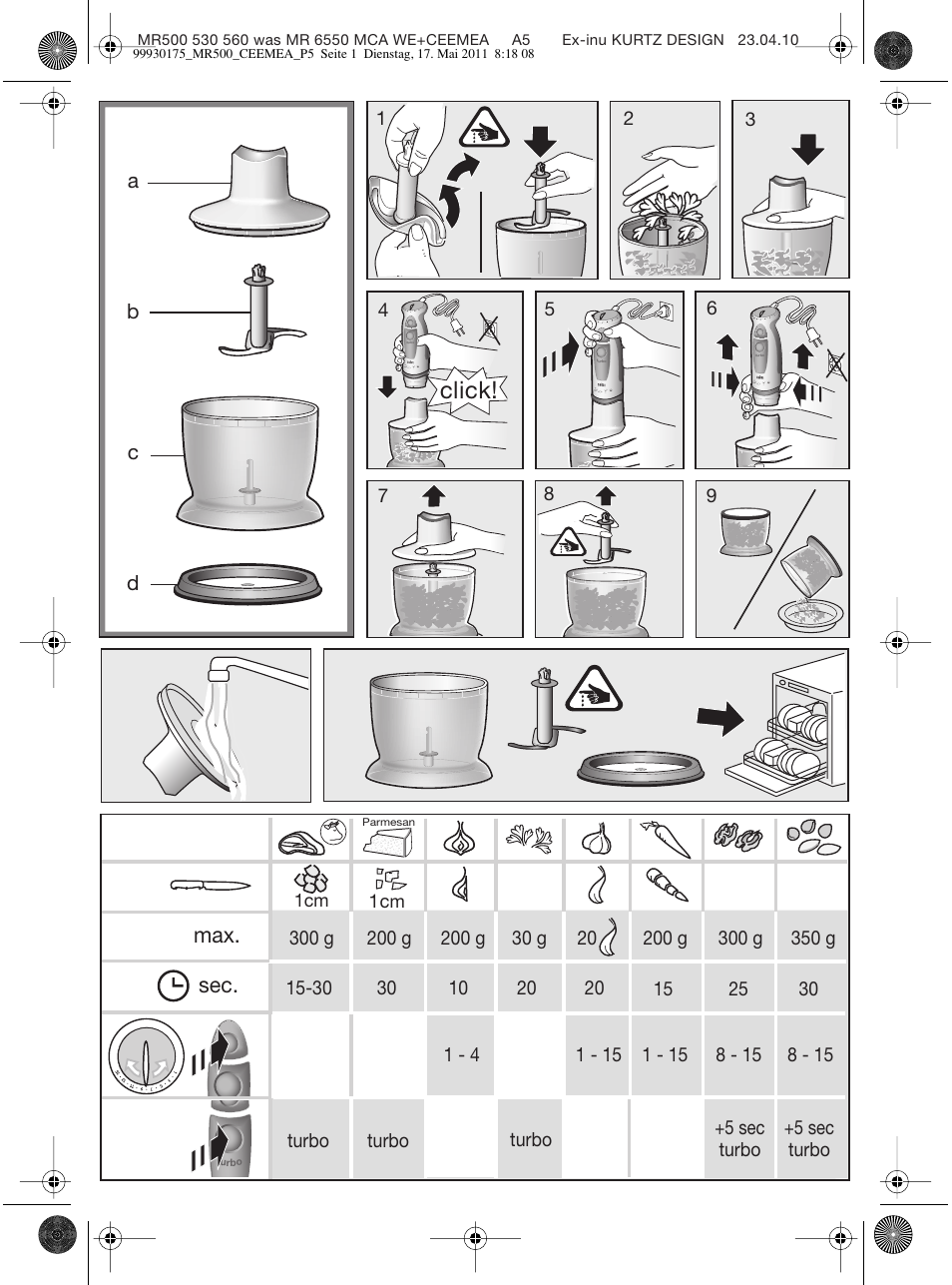 Click, Max. sec | Braun Multiquick 5 MR 500 User Manual | Page 4 / 45
