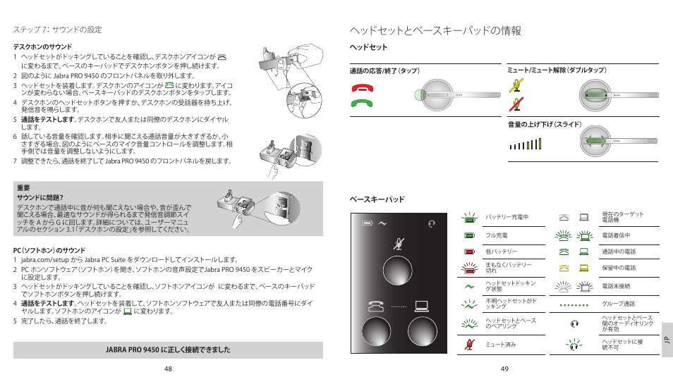ヘッドセットとベースキーパッドの情報 | Jabra PRO 9450 Duo Quick Start Guide User Manual | Page 27 / 27