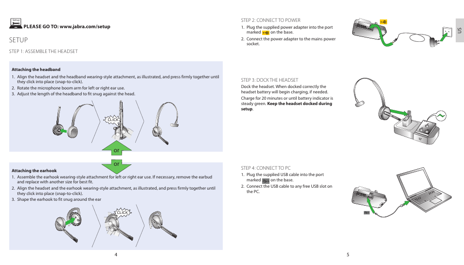 Setup | Jabra PRO 9450 Duo Quick Start Guide User Manual | Page 5 / 27