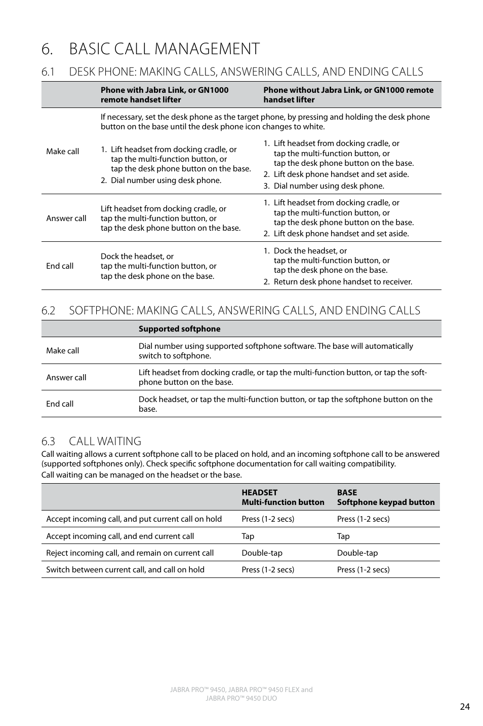 Basic call management, English, 3 call waiting | Jabra PRO 9450 Duo User Manual User Manual | Page 23 / 34