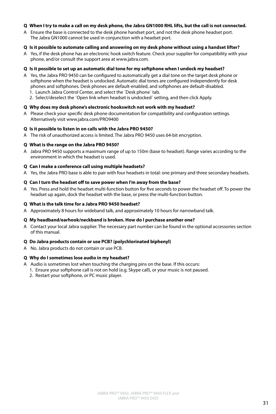 English | Jabra PRO 9450 Duo User Manual User Manual | Page 30 / 34