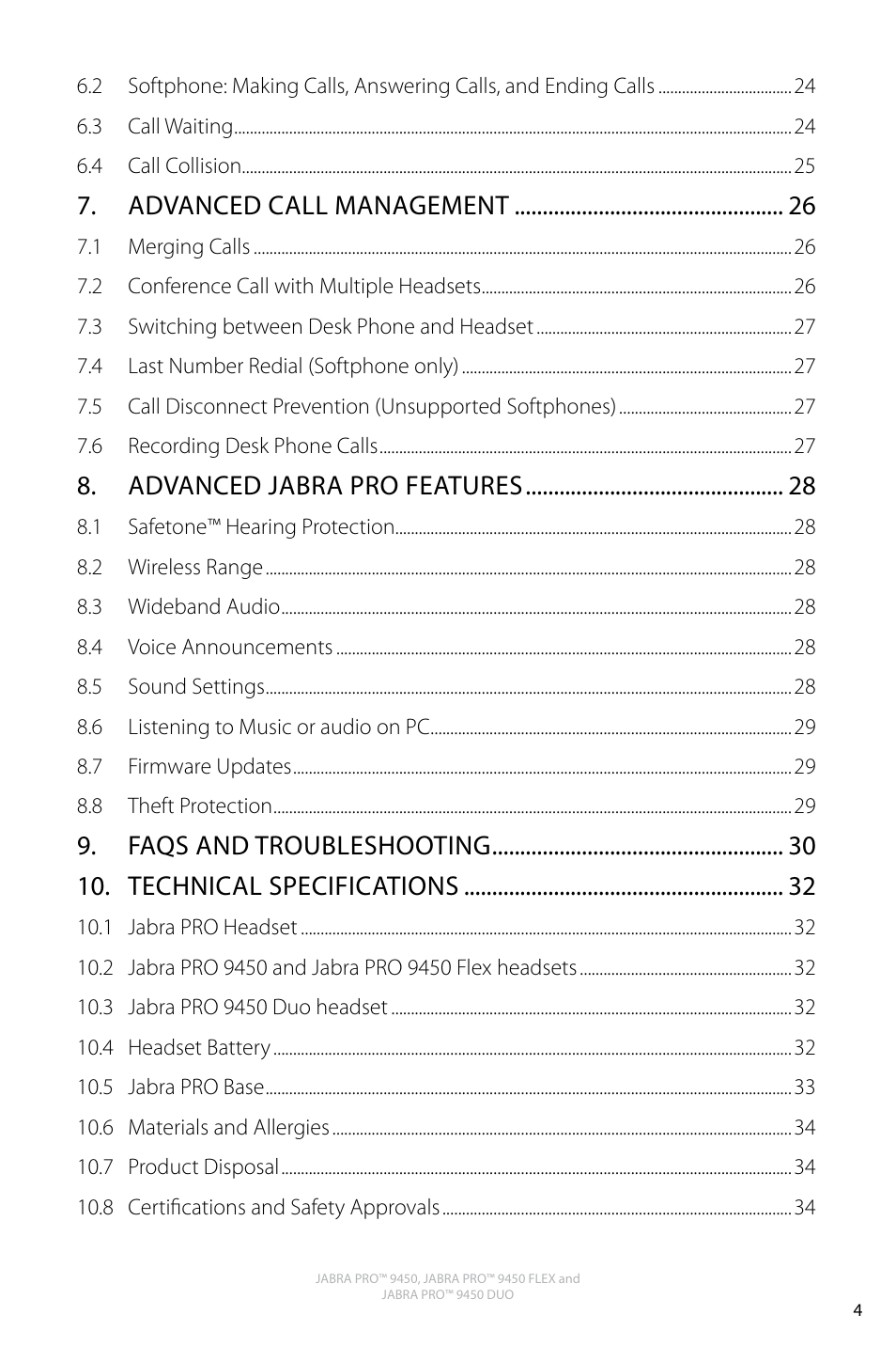 Advanced call management, Advanced jabra pro features | Jabra PRO 9450 Duo User Manual User Manual | Page 4 / 34