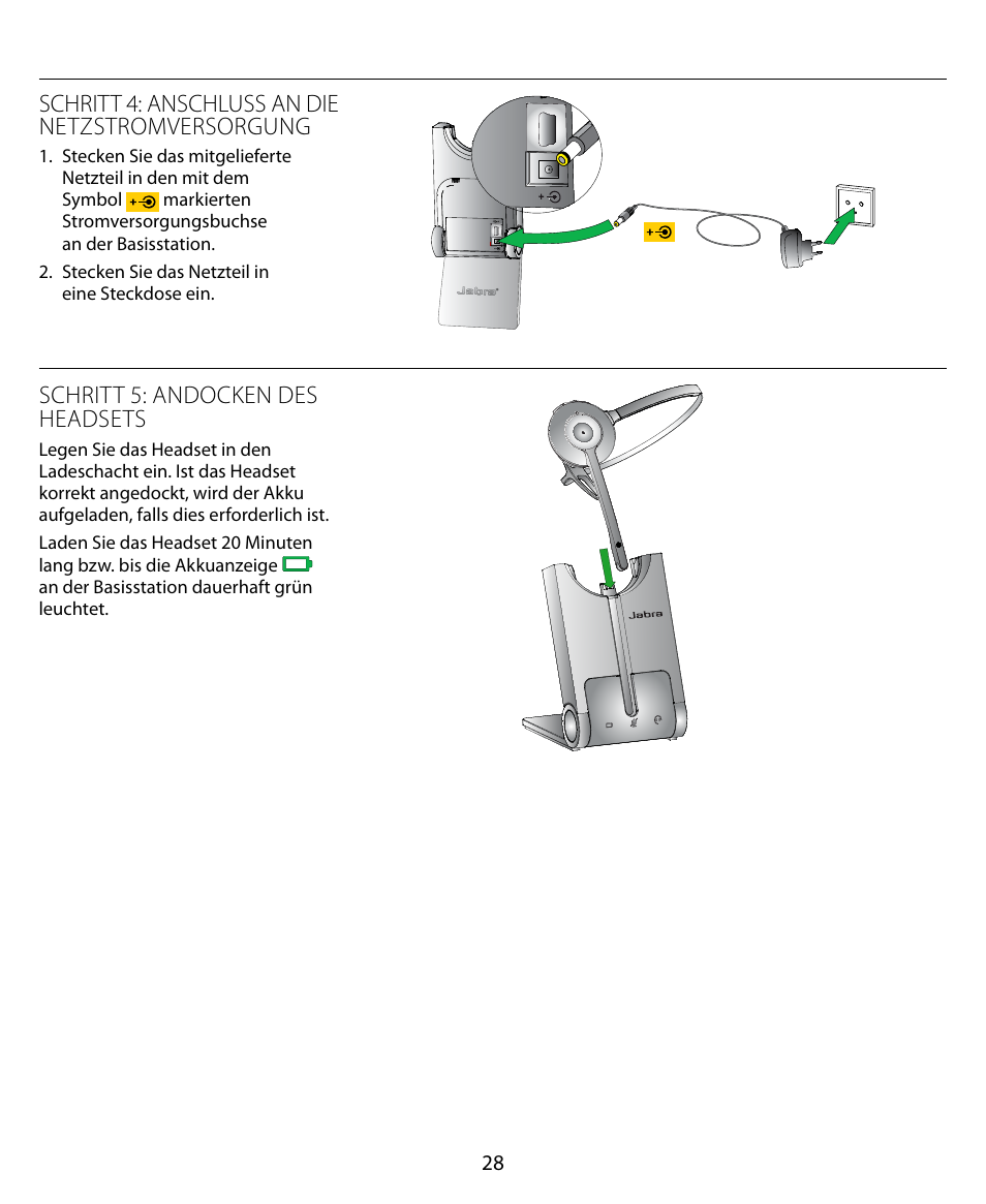 Schritt 4: anschluss an die netzstromversorgung, Schritt 5: andocken des headsets | Jabra PRO 920 Quick Start Guide User Manual | Page 32 / 55