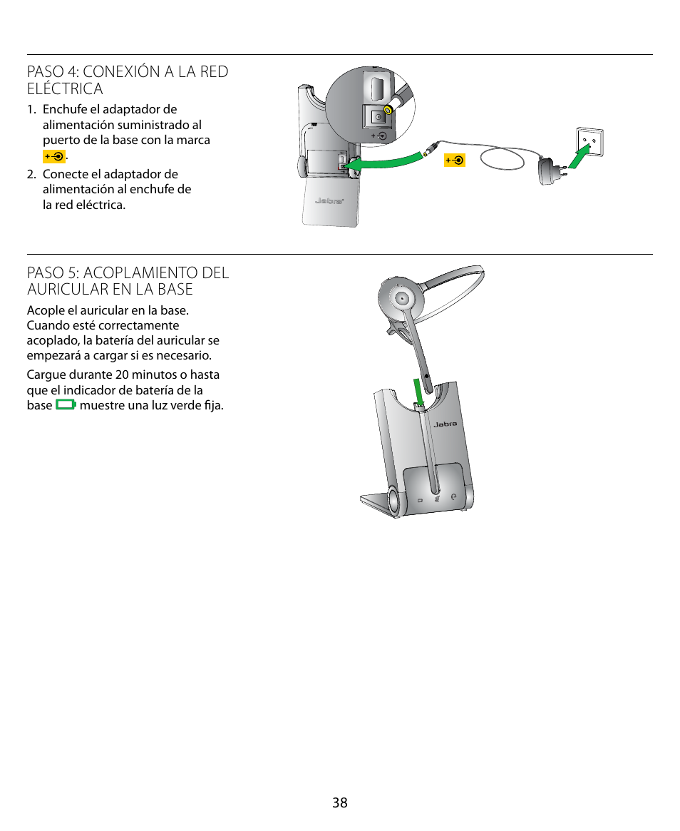 Paso 4: conexión a la red eléctrica, Paso 5: acoplamiento del auricular en la base | Jabra PRO 920 Quick Start Guide User Manual | Page 42 / 55