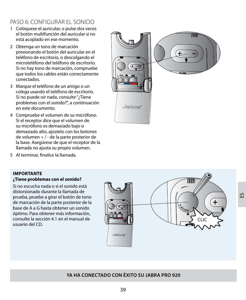 Paso 6: configurar el sonido | Jabra PRO 920 Quick Start Guide User Manual | Page 43 / 55