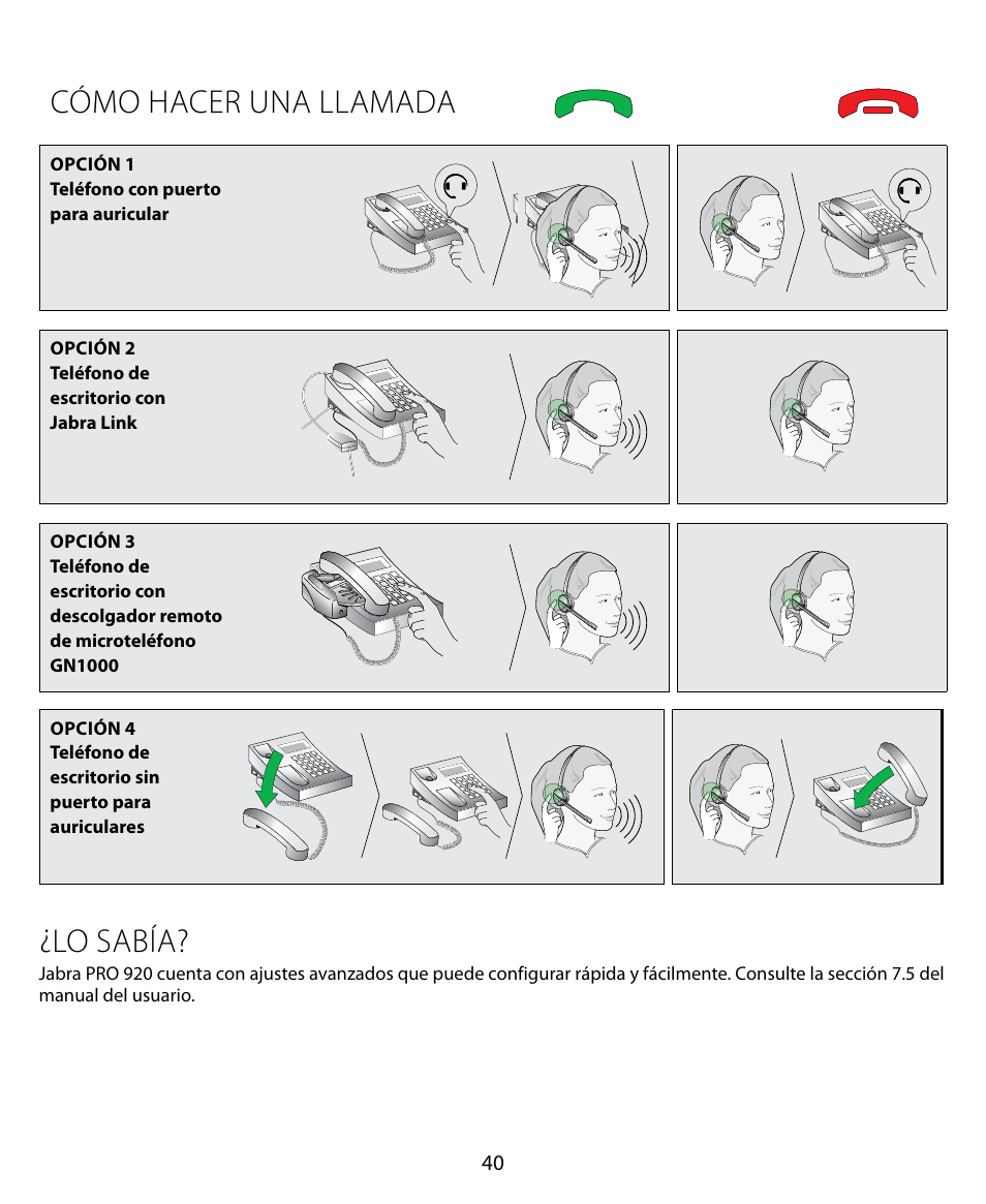 Cómo hacer una llamada, Lo sabía | Jabra PRO 920 Quick Start Guide User Manual | Page 44 / 55