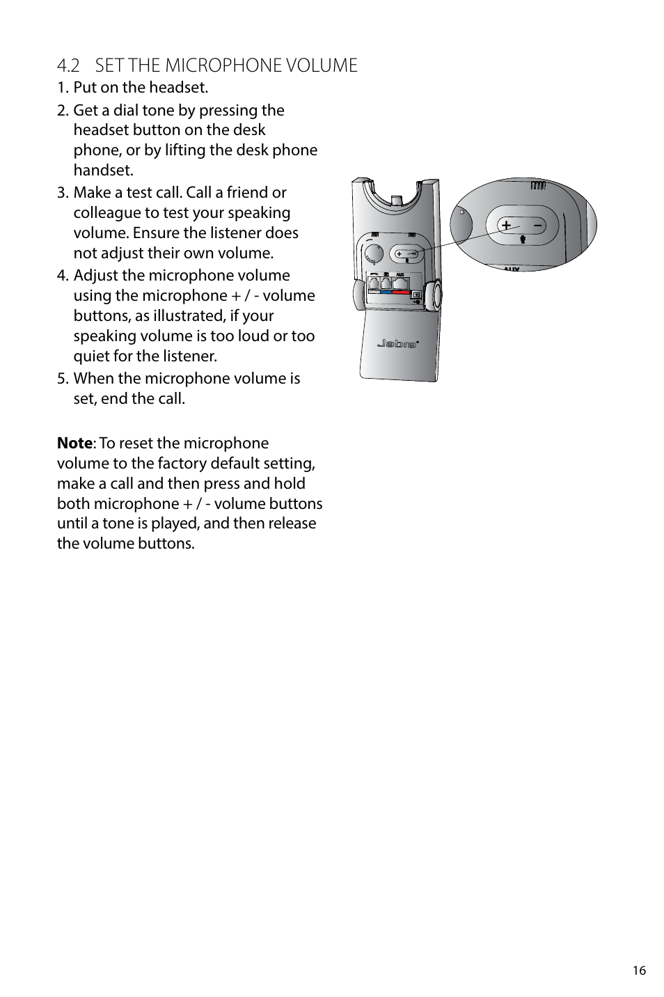 Jabra pro 920 features, 1 headset multi-function button, 2 headset speaker volume buttons | 3 headset mute button, 2 set the microphone volume | Jabra PRO 920 User Manual User Manual | Page 15 / 33